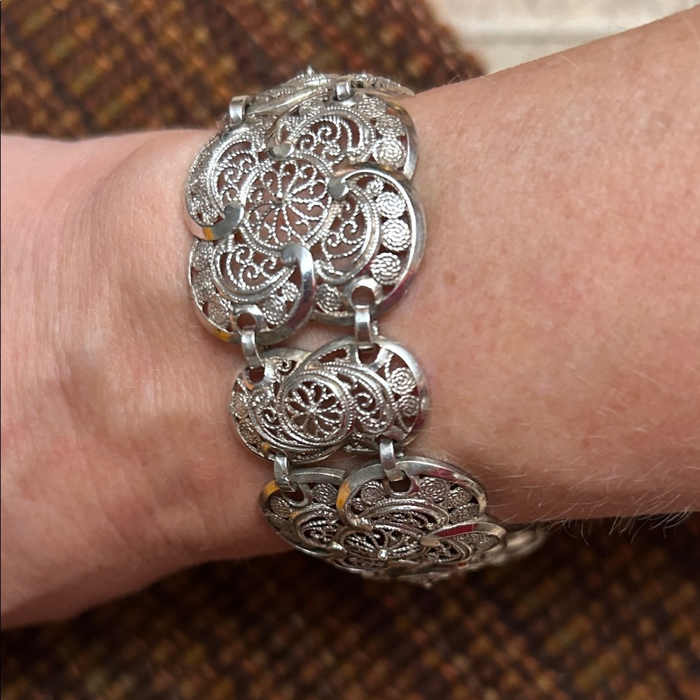 Vintage/Antique Wide Filigree Bracelet,Ornate Bracelet Silver